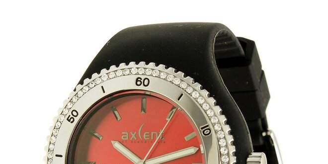 Dámske hodinky Axcent s čiernym pryžovým remienkom a kamienkami