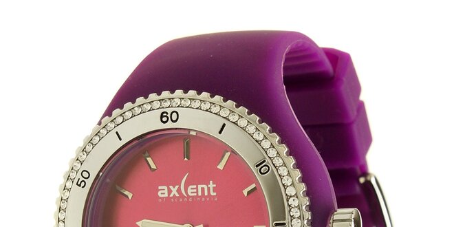 Dámske hodinky Axcent s fialovým pryžovým remienkom a kamienkami