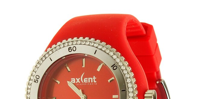 Dámske hodinky Axcent s červeným gumovým remienkom a kamienkami