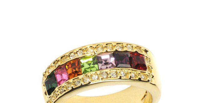 Dámsky zlatý prsteň Bague a Dames s farebnými kryštálmi
