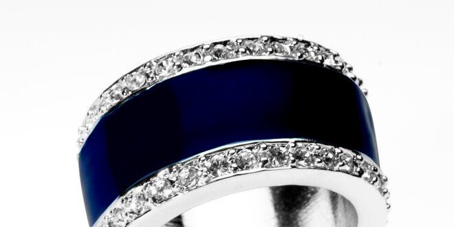 Dámsky strieborný prsteň Bague a Dames so zirkónmi a modrým pruhom