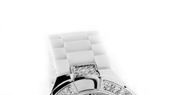 Dámske strieborné hodinky Bague a Dames s bielym silikonovým remienkom a zirkónmi