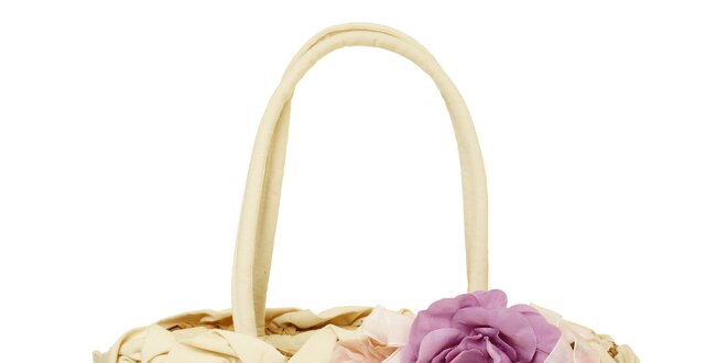 Dámska krémová pletená taška s kvetinovou aplikáciou Café Noir