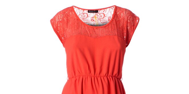 Dámske korálovo červené šaty s čipkou Daphnea