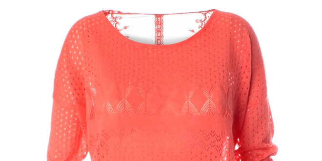 Dámsky korálovo červený pletený sveter s dlhým rukávom Daphnea