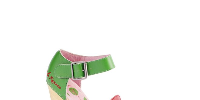 Dámske ružovo-zelené sandálky Lola Ramona s bodkovaným vzorom