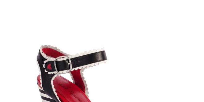 Dámske čierno-biele sandálky Lola Ramona s červenými detailmi