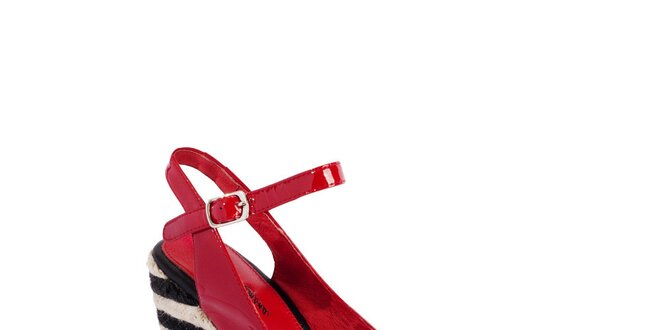 Dámske červené lakované sandálky Lola Ramona na vysokom jutovom podpätku
