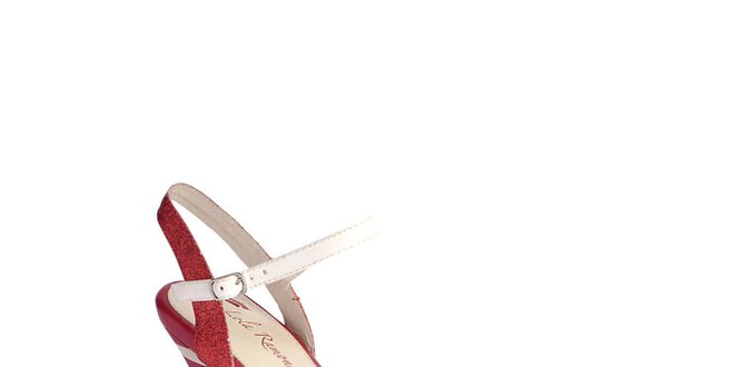Dámske červeno-biele sandálky Lola Ramona s mašľou a trblietkami