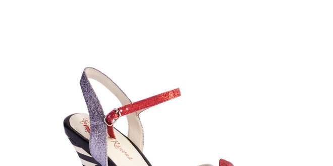 Dámske strieborno-biele sandálky Lola Ramona s červenou mašľou a trblietkami