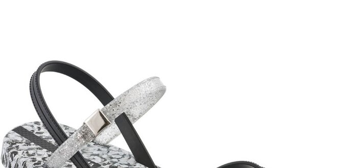 Dámske čierno-strieborné sandálky Ipanema s leopardím vzorom
