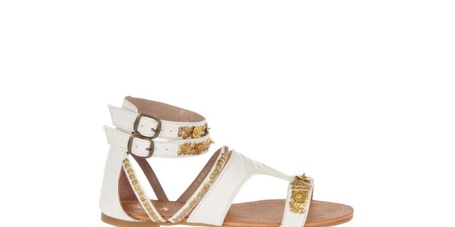 Dámske biele sandálky Killah so zlatou flitrovou výšivkou