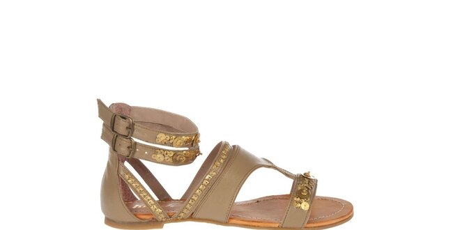 Dámske nugátovo hnedé sandálky Killah so zlatou flitrovou výšivkou