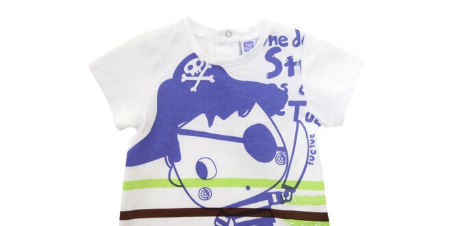 Biele kojenecké tričko Tuc Tuc s pirátom a farebnými prúžkami
