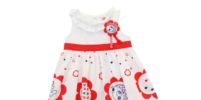 Detské biele šatičky Tuc Tuc s červeno-modrou potlačou a nohavicami