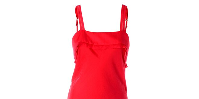 Dámske jahodovo červené tkané šaty s čipkovaným lemom Twin - Set