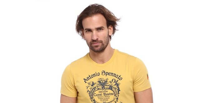 Pánske žlté tričko s modrou potlačou Cooperativa