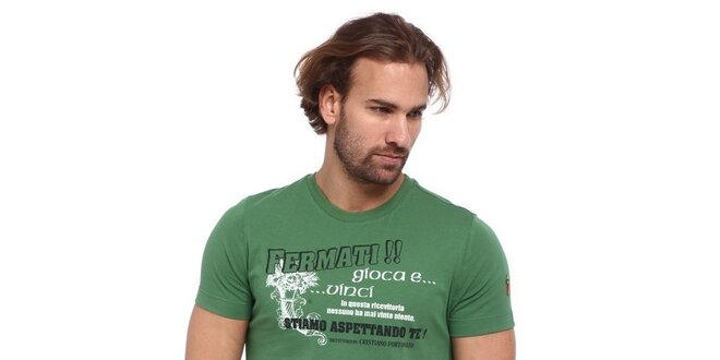 Pánske zelené tričko s čierno-bielou potlačou Cooperativa