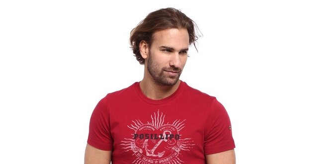 Pánske červené tričko s potlačou kotvy Cooperativa