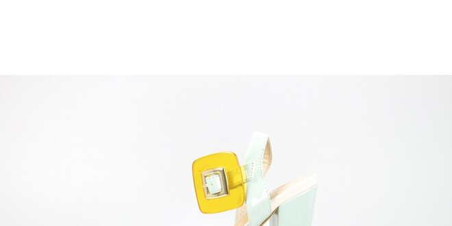 Dámske krémovo-mentolové lakované sandálky La Strada so žltou sponou