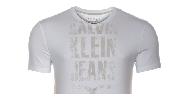 Pánske biele tričko Calvin Klein s potlačou
