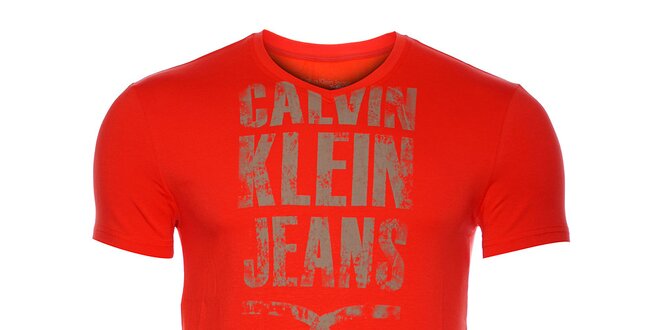 Pánske žiarivéčervené tričko Calvin Klein s potlačou