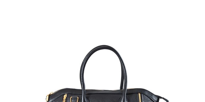 Dámska čierna kožená kabelka so zvislými zipsami Luisa Vannini
