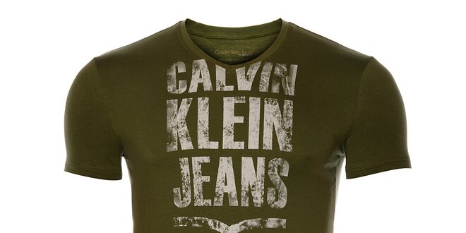 Pánske khaki tričko Calvin Klein s potlačou