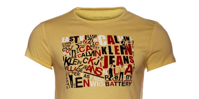 Pánske žlté tričko Calvin Klein s farebnou potlačou