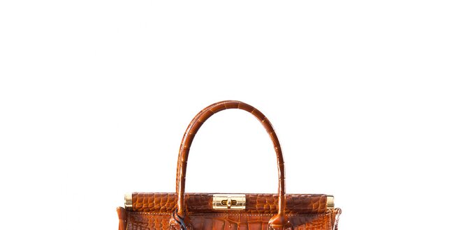 Dámska koňaková kabelka s krokodýlim vzorom a zlatými prvkami Luisa Vannini