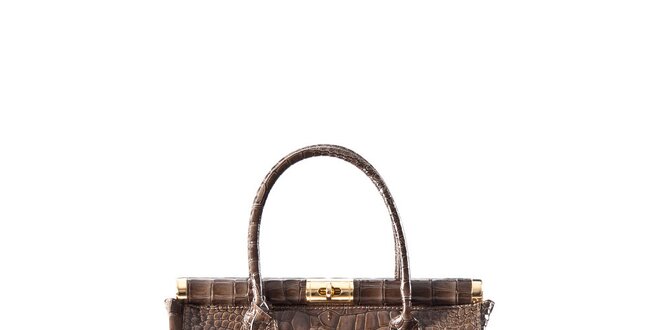 Dámska hnedá kabelka s krokodýlim vzorom a zlatými prvkami Luisa Vannini