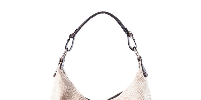 Dámska krémovo-hnedá kabelka s hadím vzorom a dvojitými zipsami Luisa Vannini