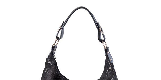 Dámska čierna kabelka s hadím vzorom a dvojitými zipsami Luisa Vannini