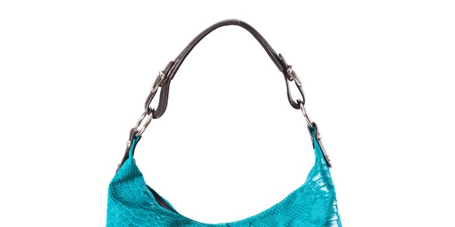 Dámska tyrkysovo-hnedá kabelka s hadím vzorom a dvojitými zipsami Luisa Vannini