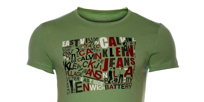 Pánske zelené tričko Calvin Klein s farebnou potlačou