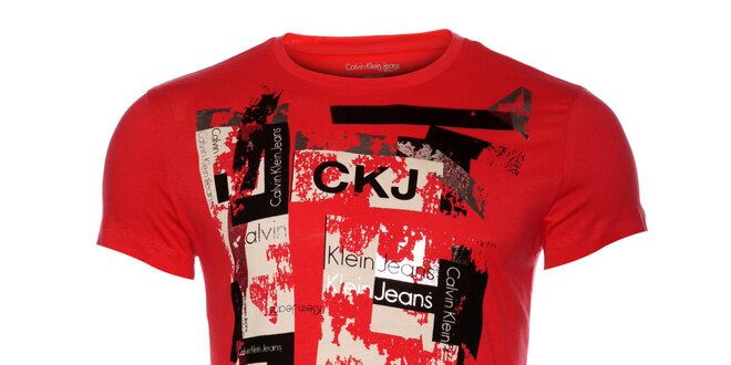 Pánske červené tričko Calvin Klein s potlačou