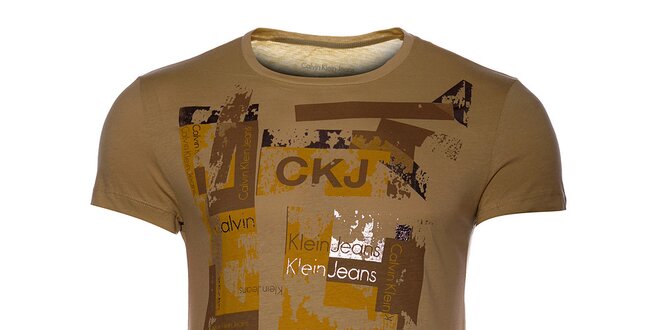 Pánske bežové tričko Calvin Klein s potlačou