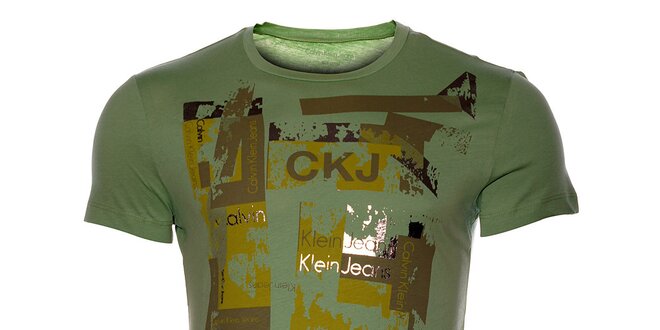 Pánske svetlo zelené tričko Calvin Klein s potlačou