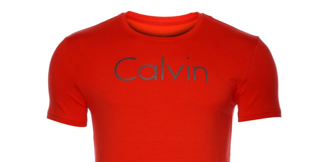 Pánske žiarivé červené tričko Calvin Klein s potlačou