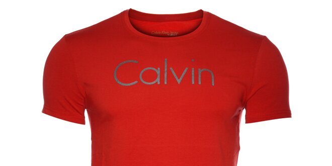Pánske červené tričko Calvin Klein s potlačou