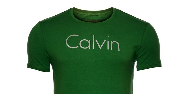 Pánske trávovo zelené tričko Calvin Klein s potlačou
