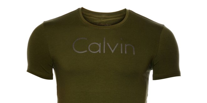 Pánske khaki tričko Calvin Klein s potlačou