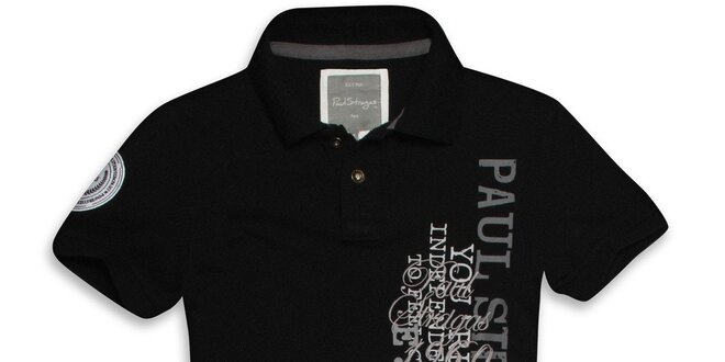 Pánske čierne polo tričko s potlačou Paul Stragas