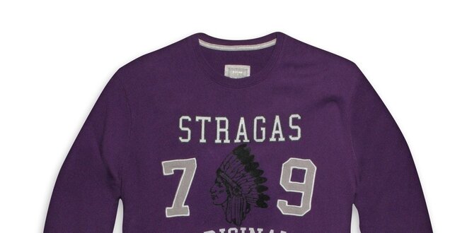 Pánske fialové tričko s dlhým rukávom a indiánom Paul Stragas