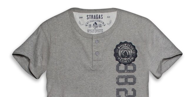 Pánske šedé tričko s gombíčkami a potlačou Paul Stragas