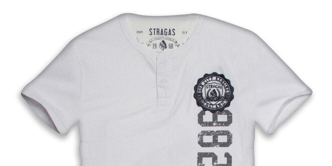 Pánske biele tričko s gombíkmi a potlačou Paul Stragas