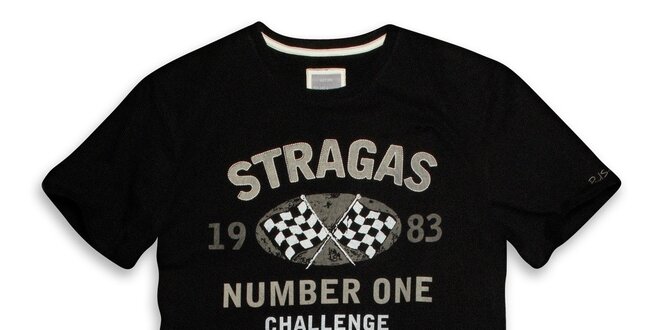 Pánske čierne tričko s šedou potlačou Paul Stragas