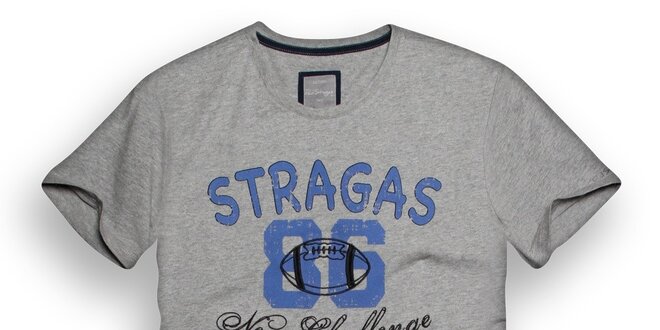 Pánske šedé tričko s modrou potlačou Paul Stragas