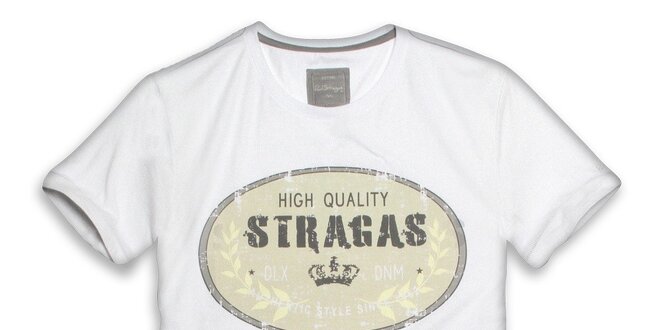 Pánske biele tričko s oválnou potlačou Paul Stragas