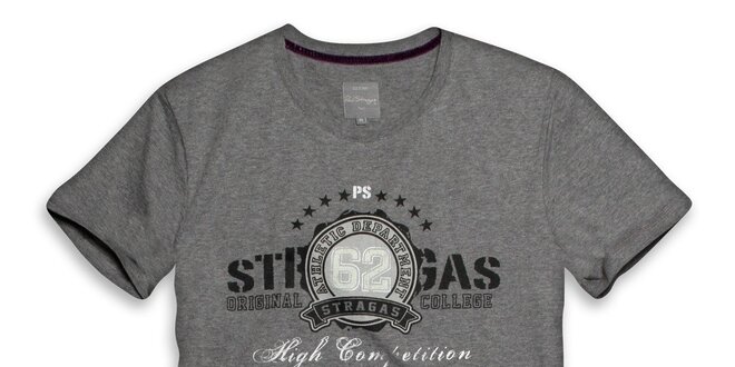 Pánske tmavo šedé tričko s potlačou Paul Stragas